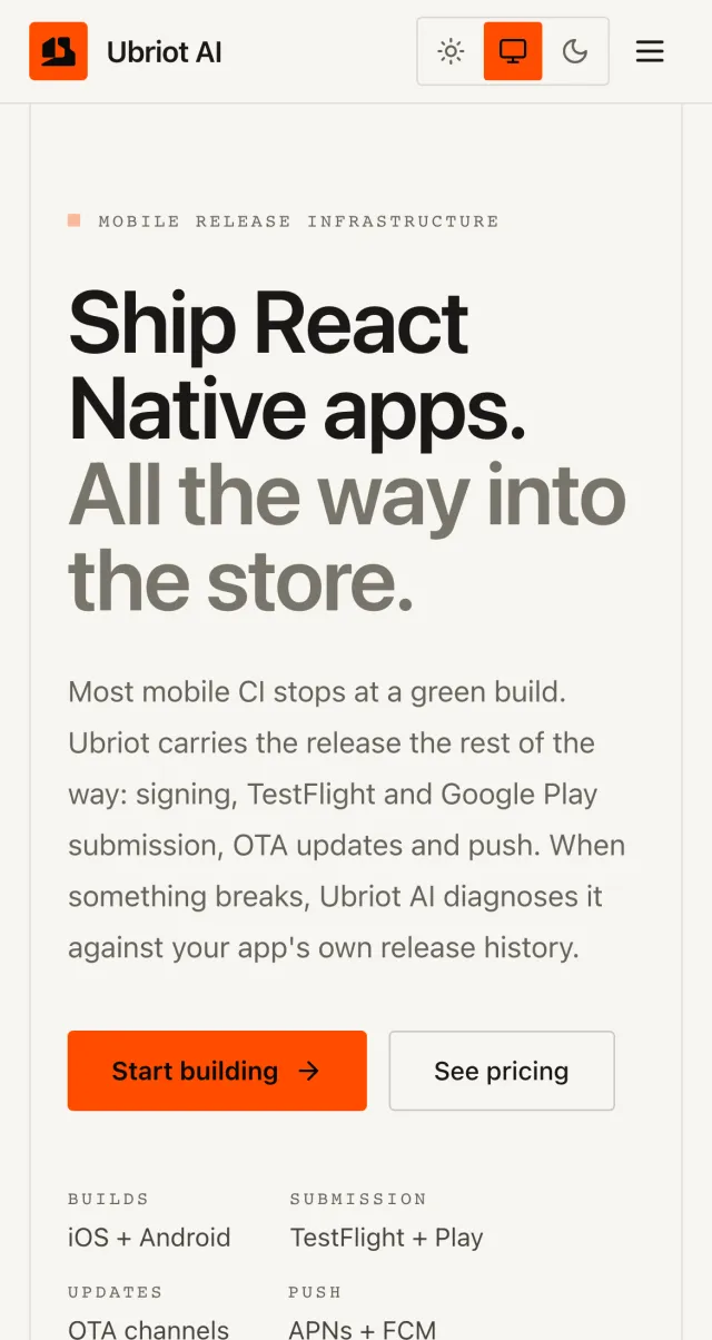ubriot.dev on a phone.